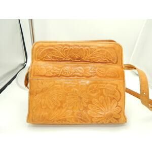 Vintage Tool Tan Leather Western Handbag Made in Mexico